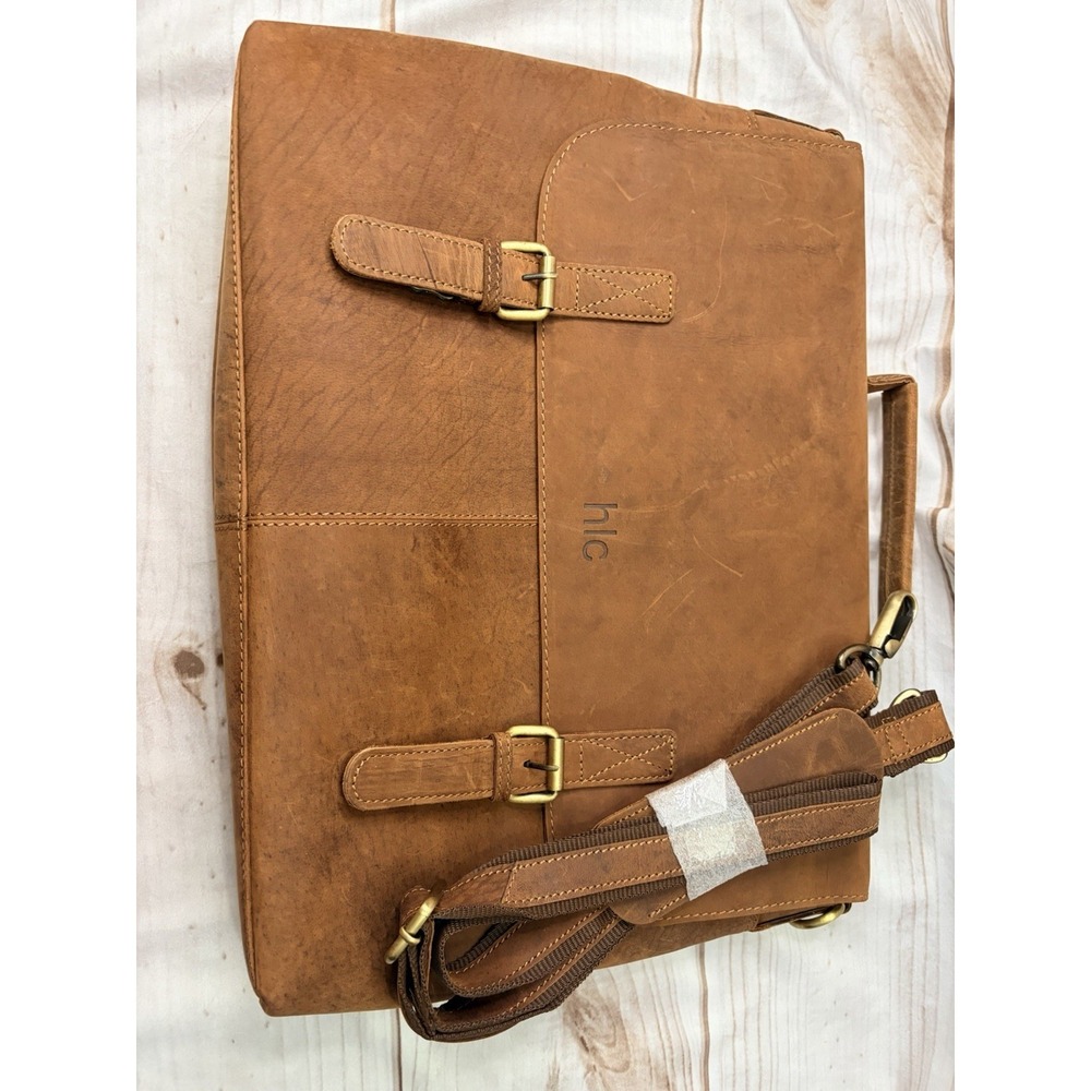 HLC Genuine Leather Laptop Messenger Bag Briefcase 16" Brown Distressed NWOT